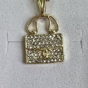 Gold-Tone Rhinestone Handbag Pendant with Interlocking C Logo